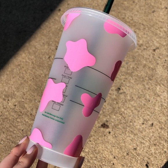 Pink cow print reusable Starbucks venti cold cup - Picture 2 of 2